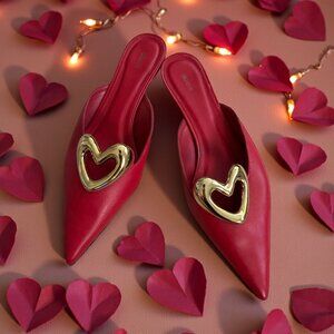 MAEVE Red Leather Gold Heart Mules Heels Size 40 / 10